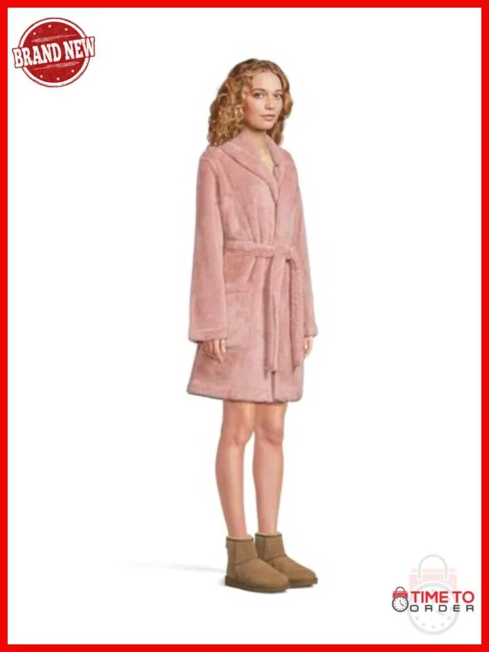 Hooded Plush Fleece Lounge Robe with Pockets, Self Tie Belt